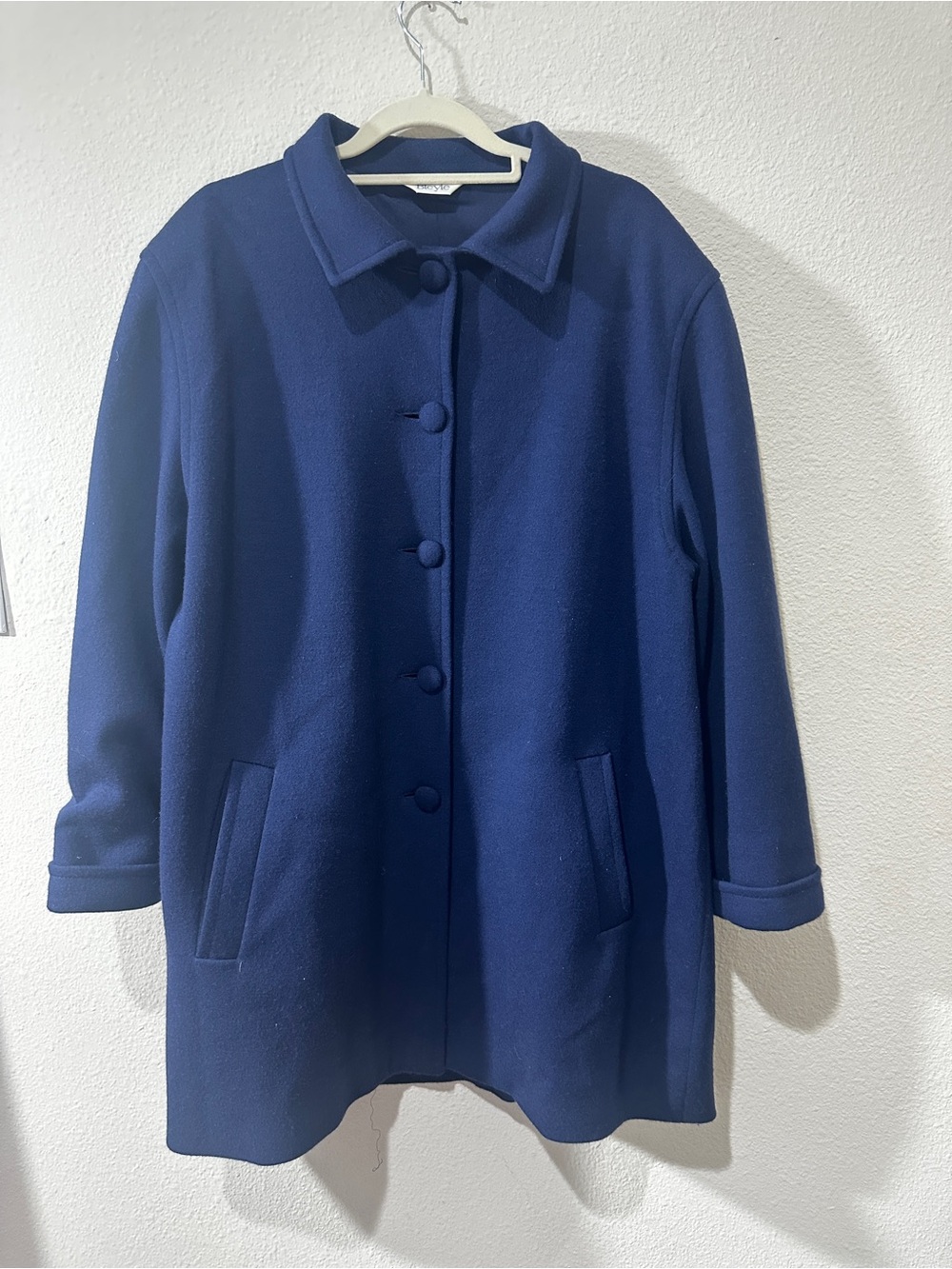 Classic Women's Navy Pea Coat with Covered Buttons 100 % wool